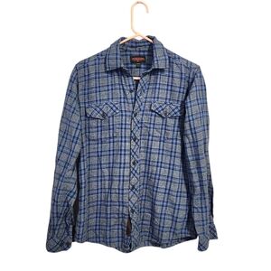 FLYSHACKER plaid‎ button up casual soft cotton shirt in grey / blue size M